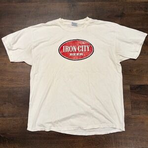 Vintage Iron City Beer Graphic T-Shirt Mens XL White Short Sleeve Cotton Tee